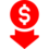 a red arrow pointing down with a dollar sign